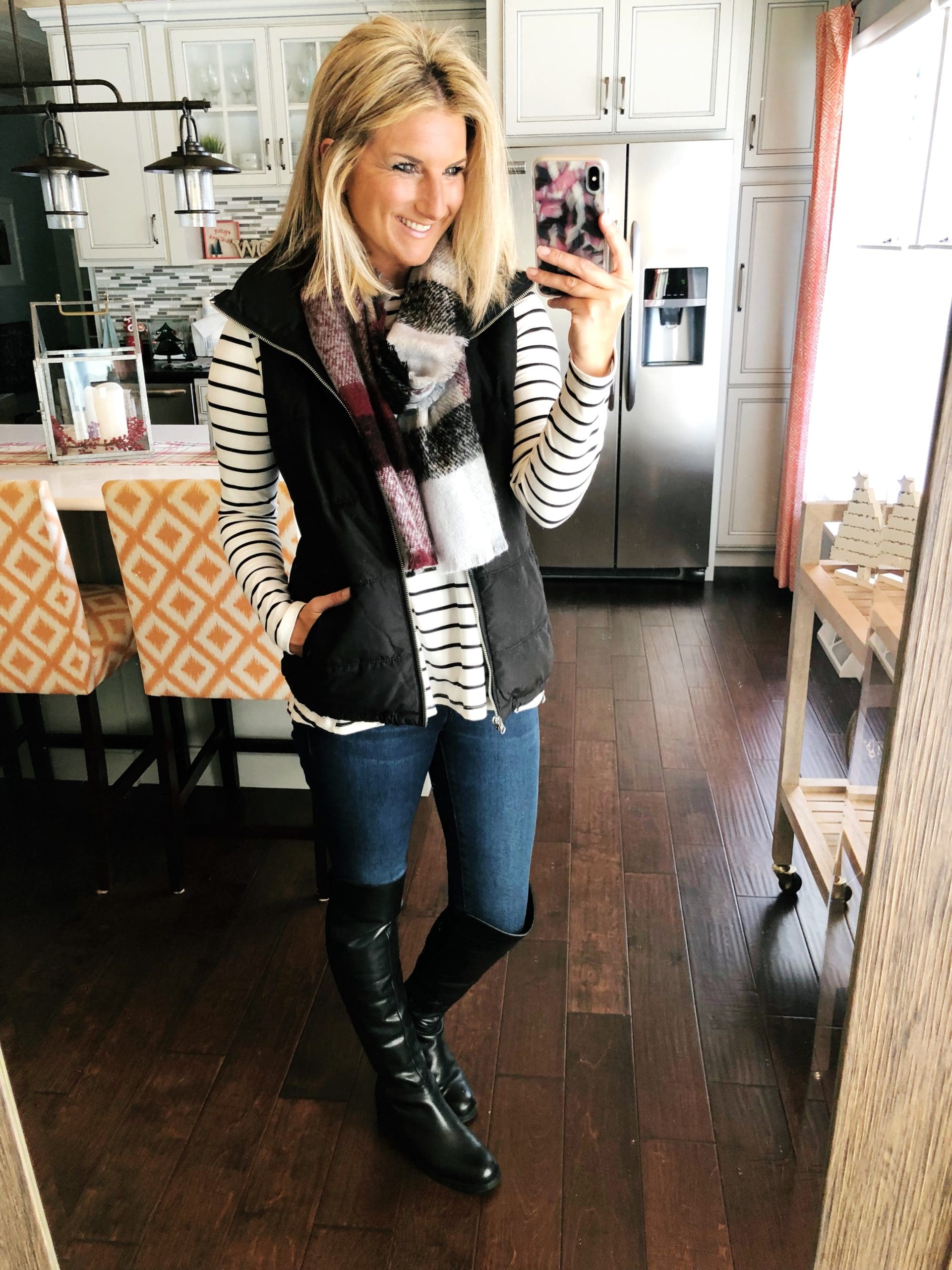 How to Wear Tall Riding Boots with a Vest and Scarf