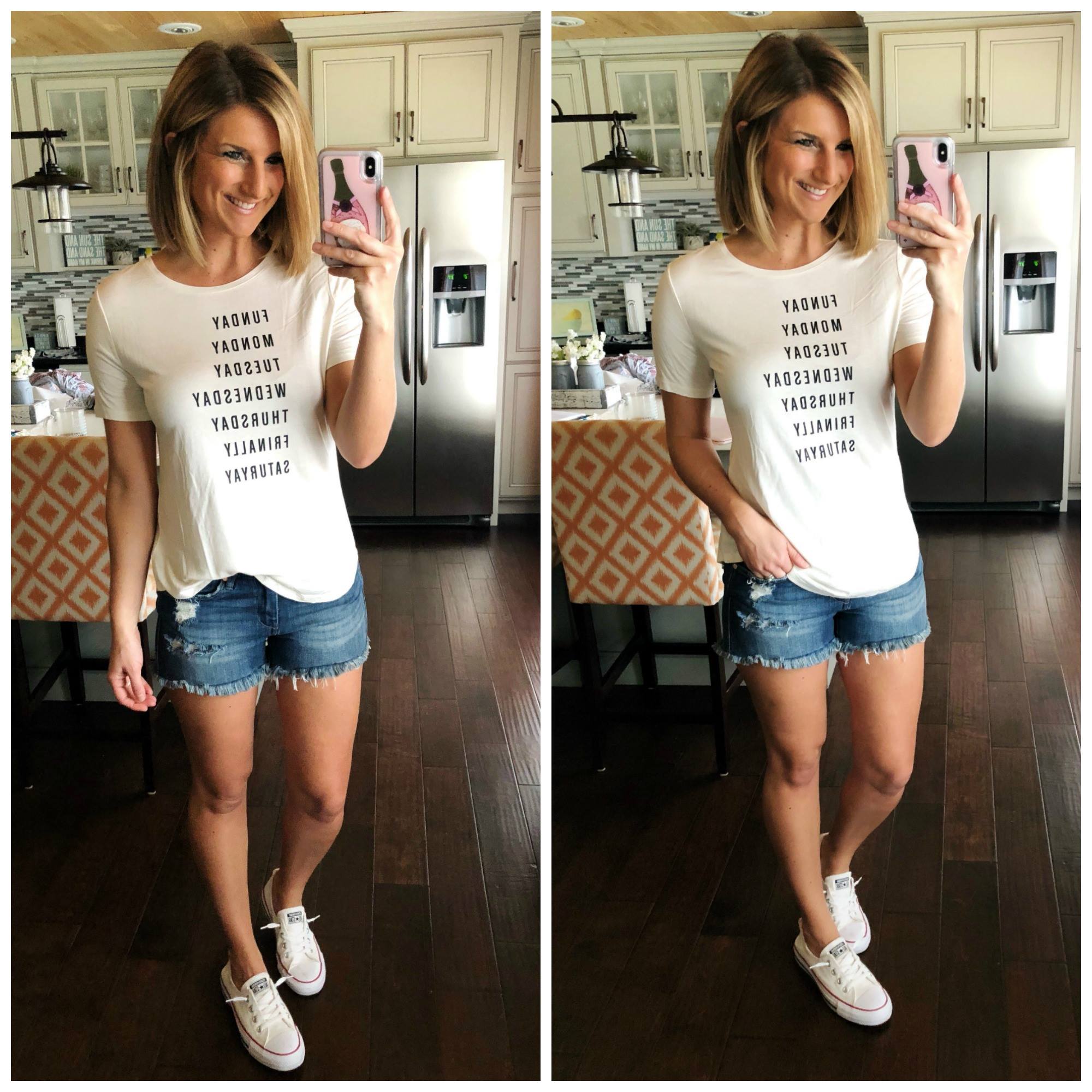 Graphic Tee + Cutoff Shorts + Converse Shoreline Sneakers // Casual Spring Outfit