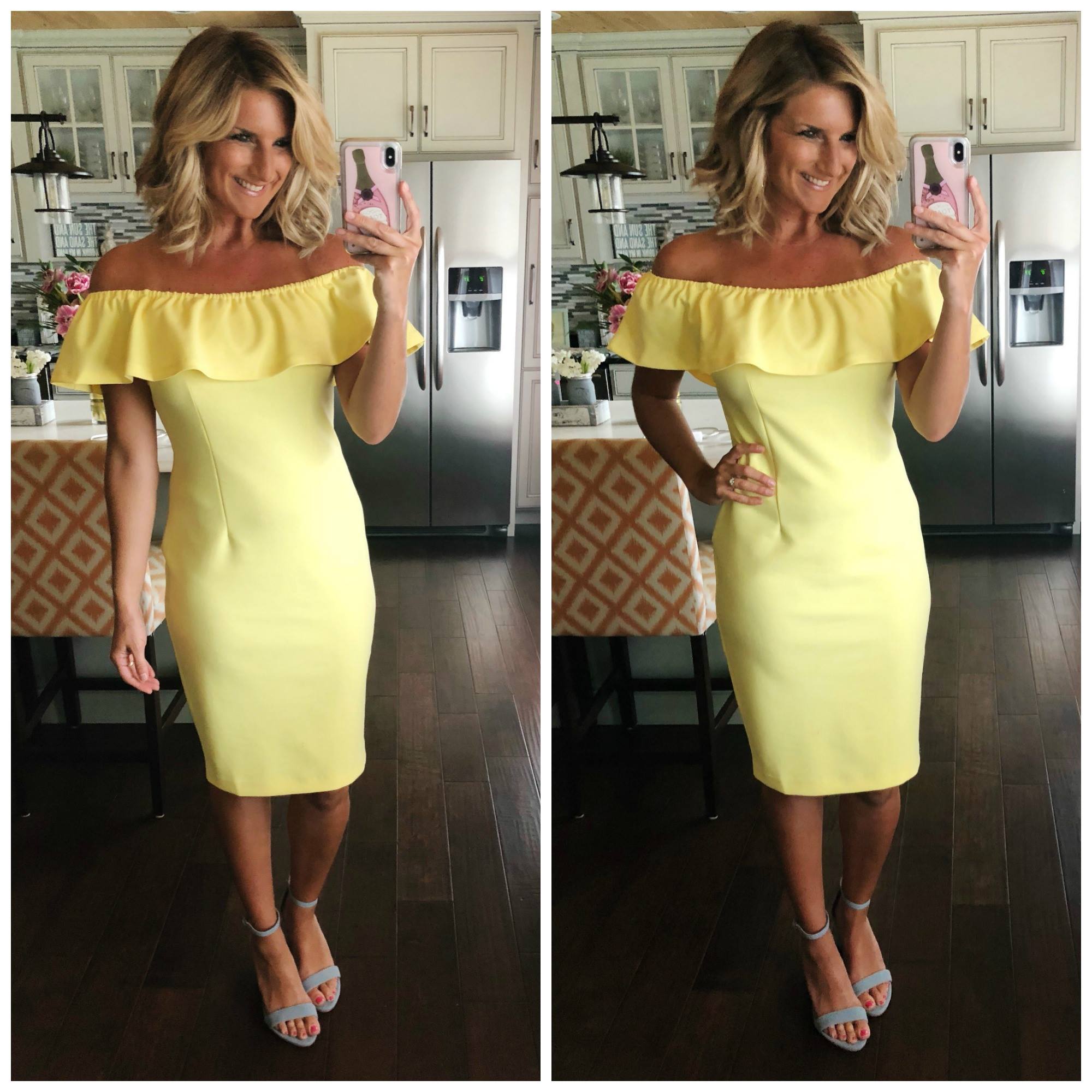 Perfect Summer Wedding Dress // What to Wear to a Wedding // Off the Shoulder Dress + Strappy Sandals