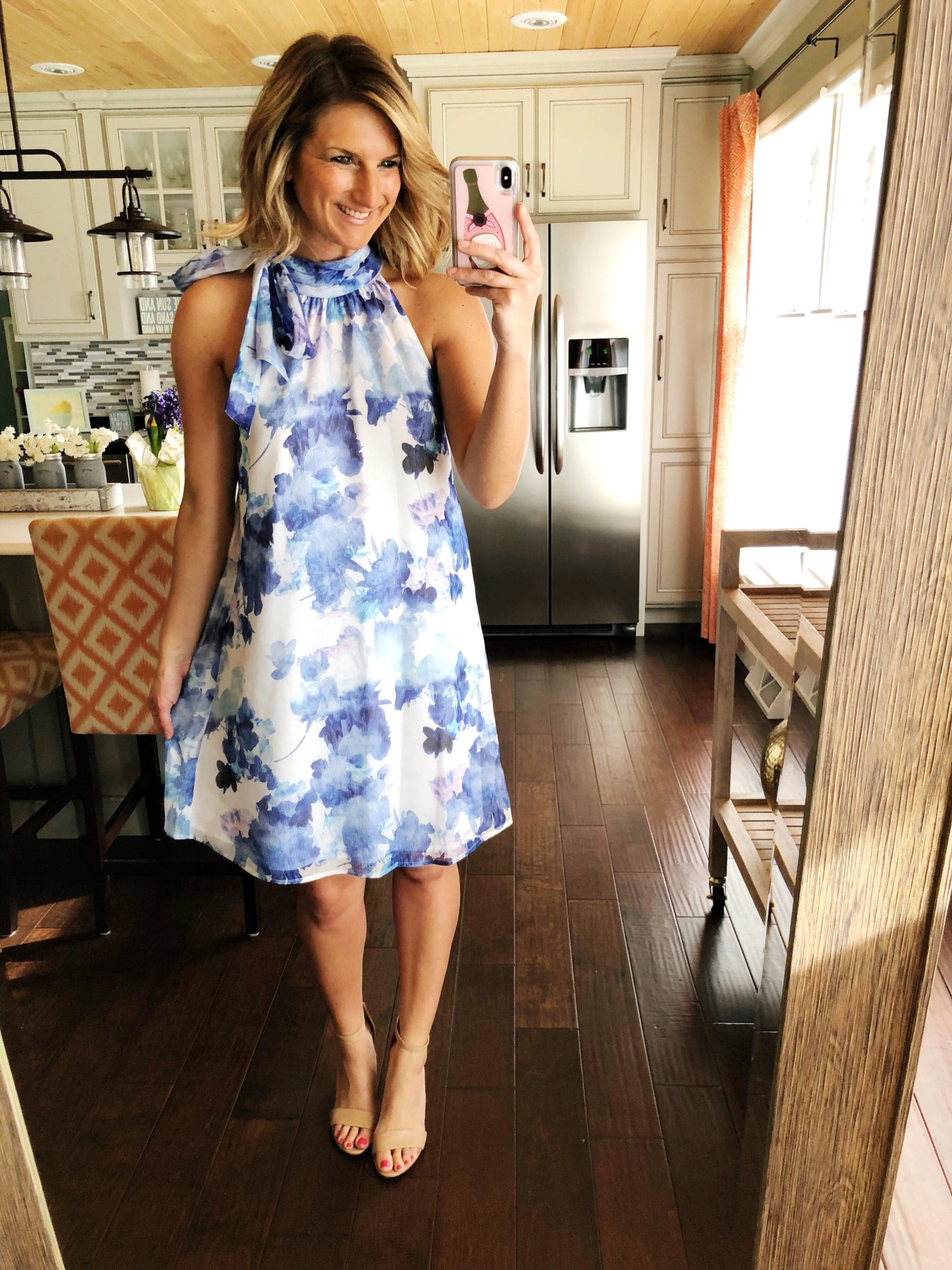 Perfect Summer Dress // Floral Halter Dress + Nude Sandals // Wedding Guest Dress // Easter Dress