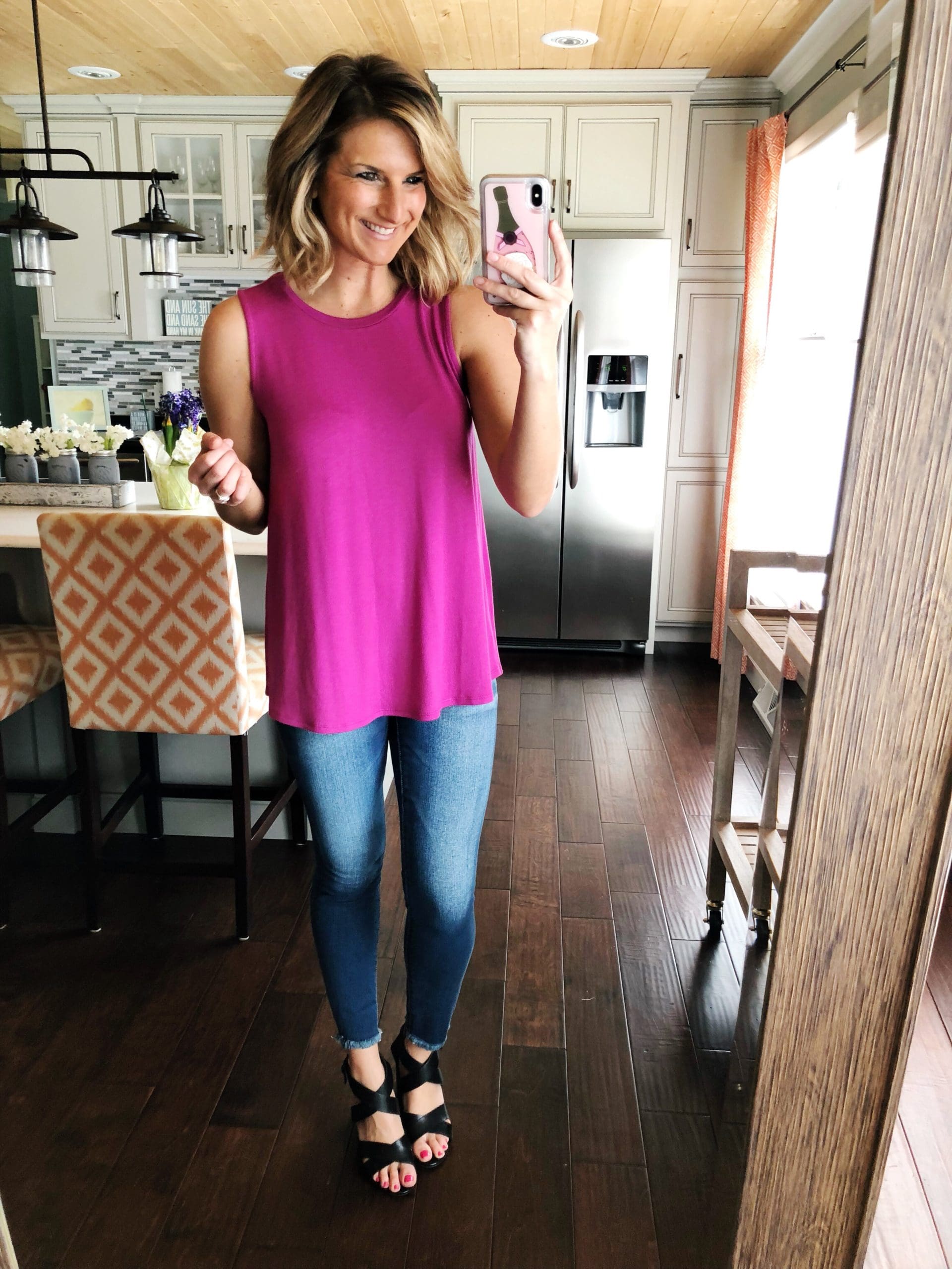 Spring Uniform // Muscle Tank + Cropped Jeggings + Block Heel Sandals // Spring Fashion