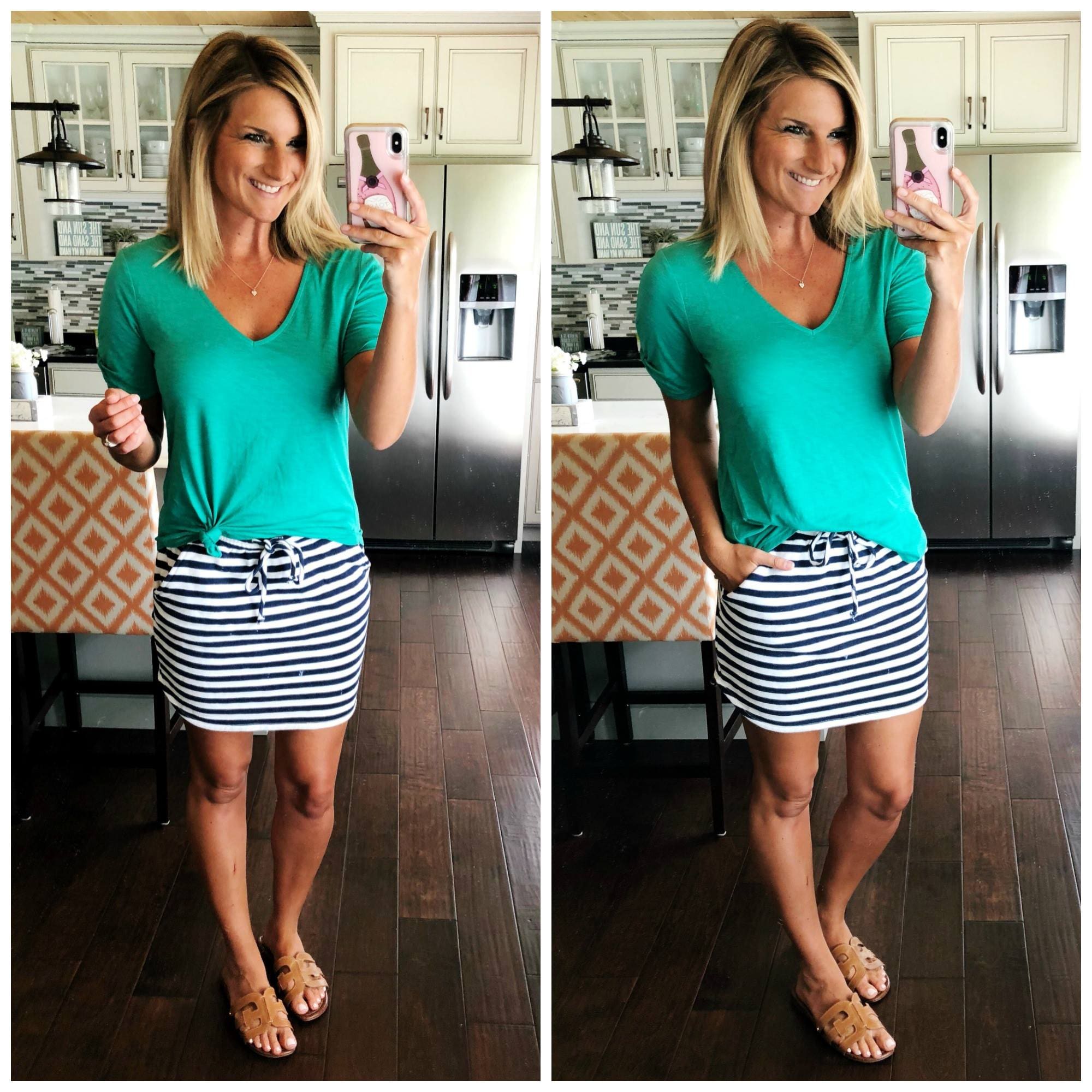 How to Tie a Top // How to Tuck a Top // Summer Casual Outfit // Easy Summer Outfit // What to Wear with a Striped Skirt