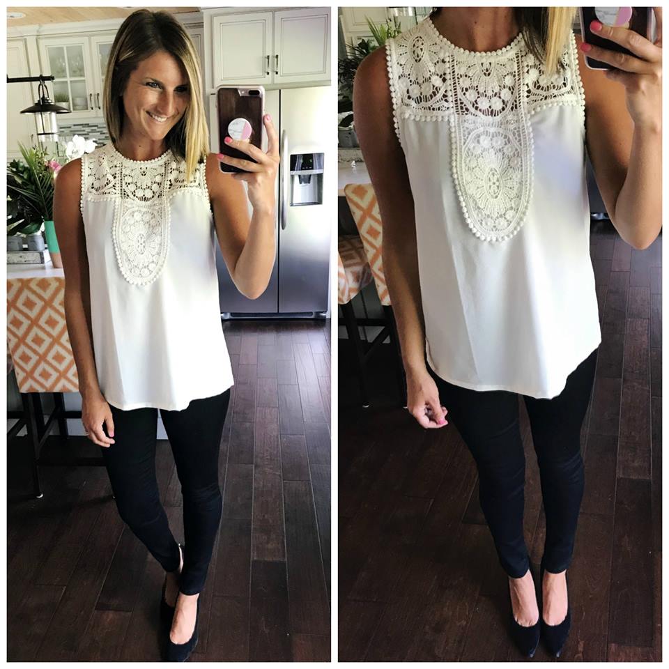 White Lace Top with Black Skinny Jeans and Pumps // Work Wear // Work Outfit Inspiration