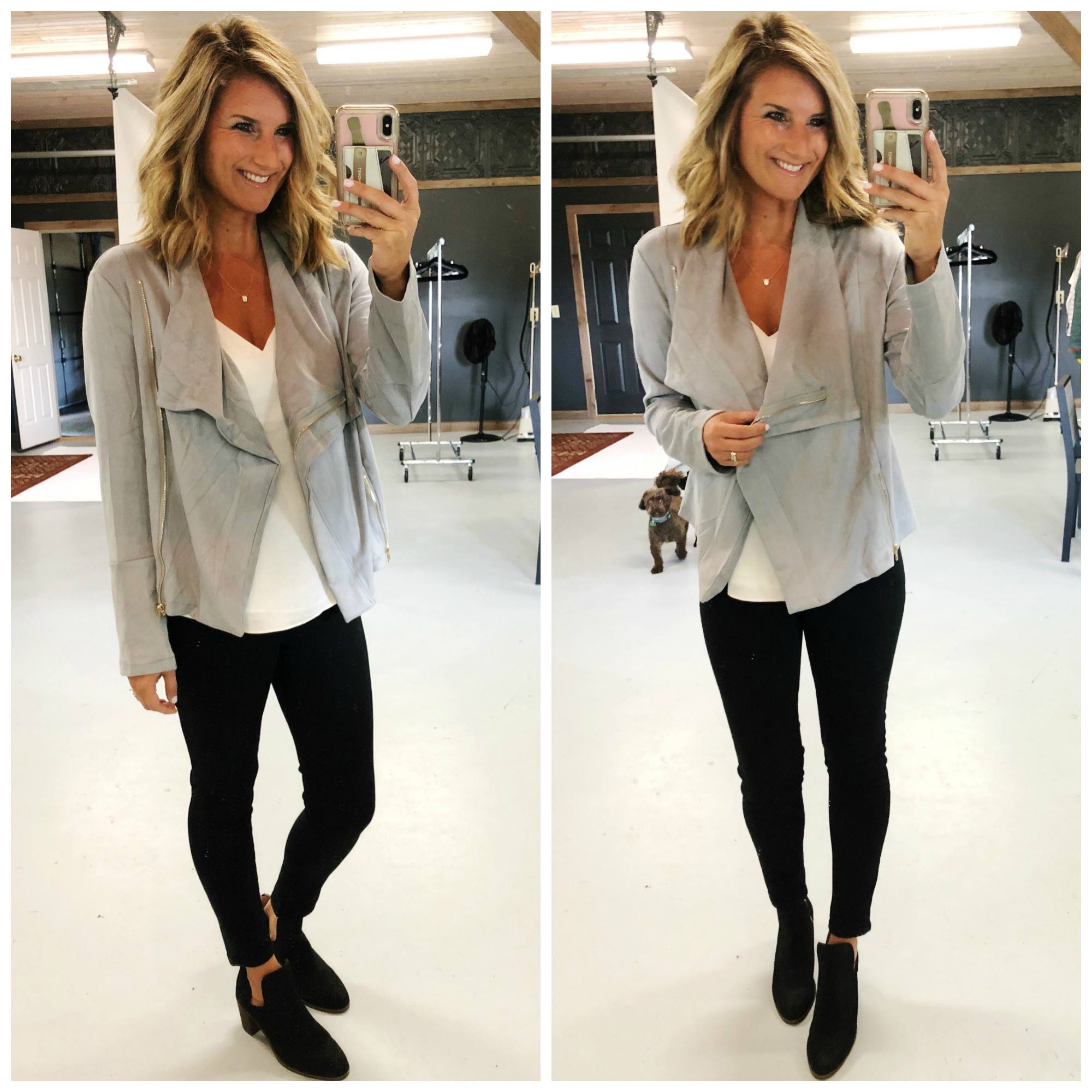 Layering Cami with Black Denim and Drape Front Jacket // Night Out