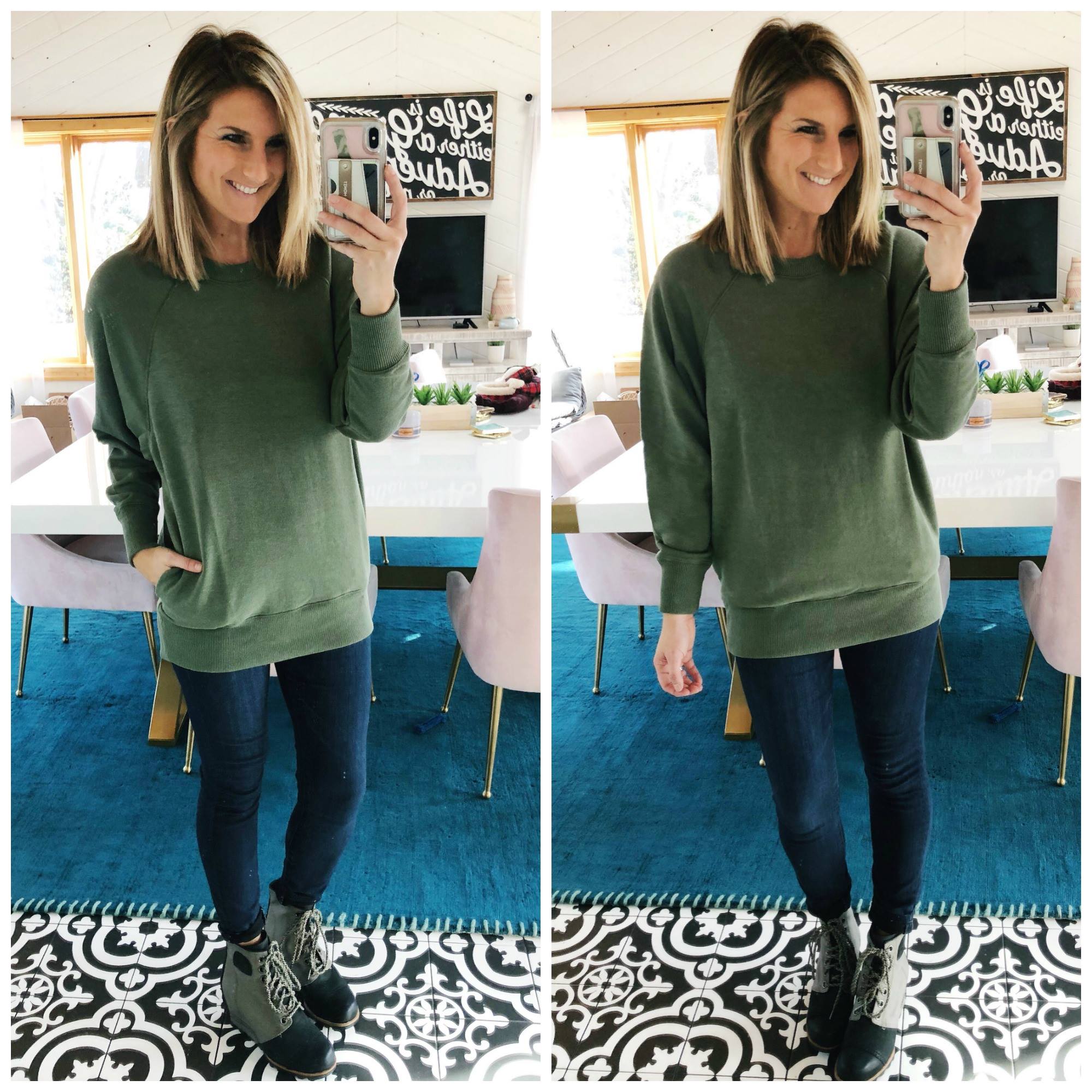 Slouchy Sweatshirt // Tunic Sweatshirt // Aerie Sweatshirt // Jeggings // Sorel Boots // Wedge Boots
