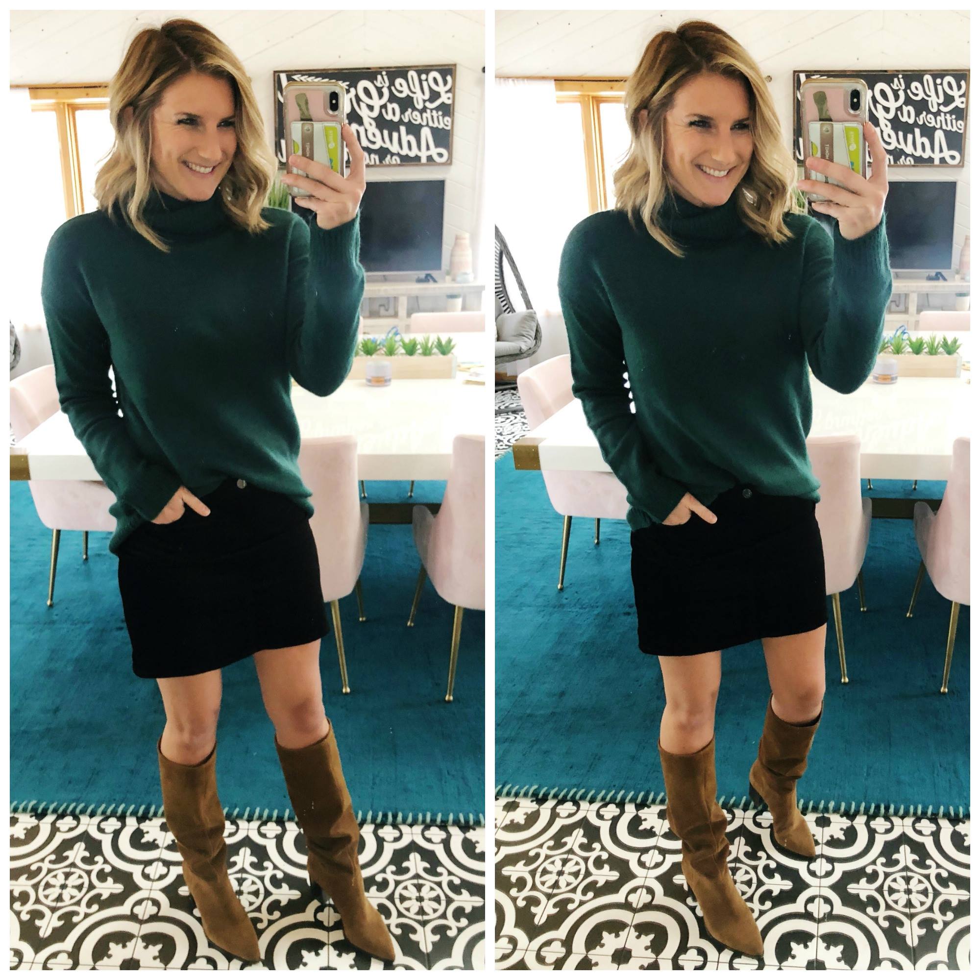 Winter Style // Winter Fashion // Velvet Skirt // Turtleneck Sweater // Knee High Boots 