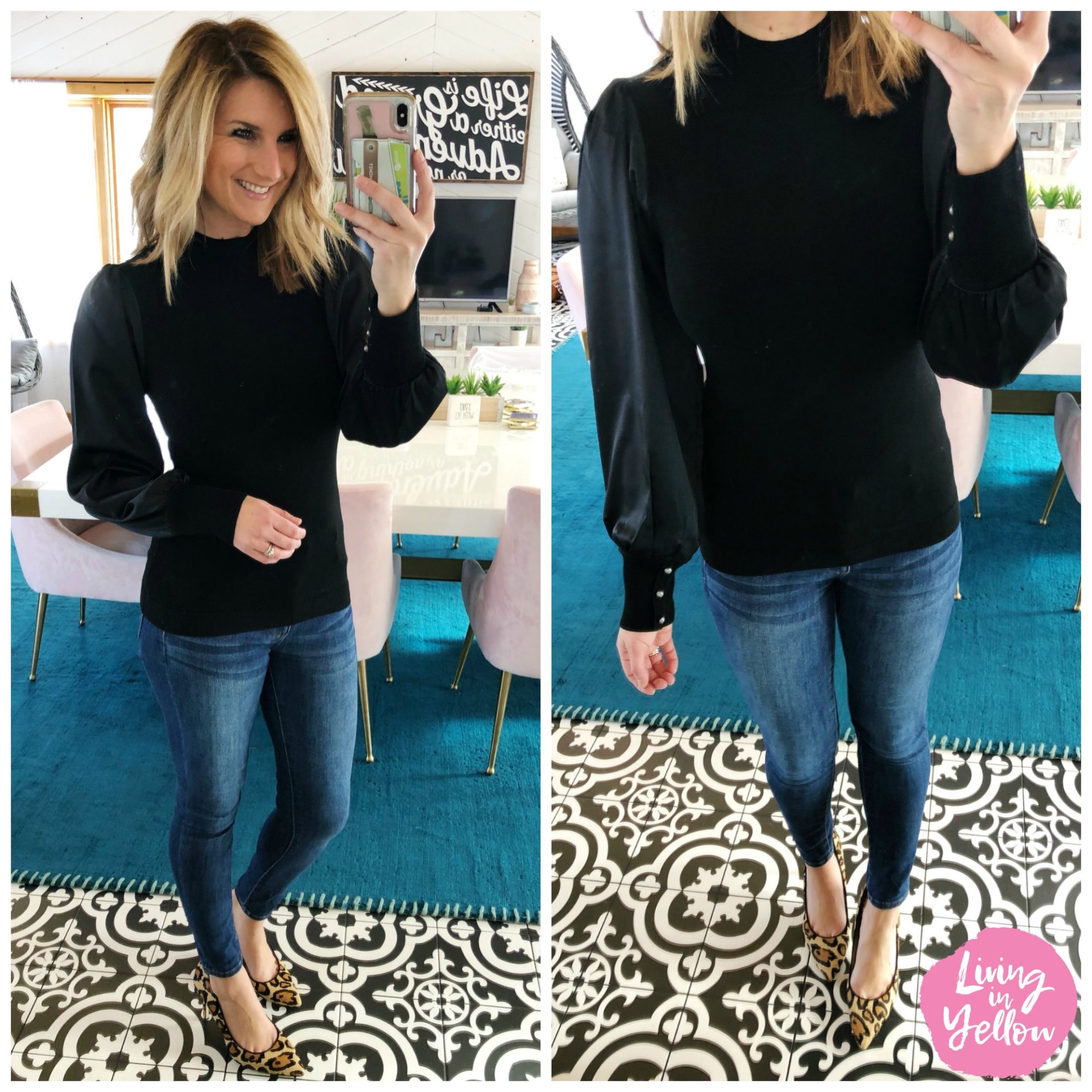 Casual Office Outfit // Work Wear // Date Night // Puff Sleeve Top // Leopard Heels // Work Outfit