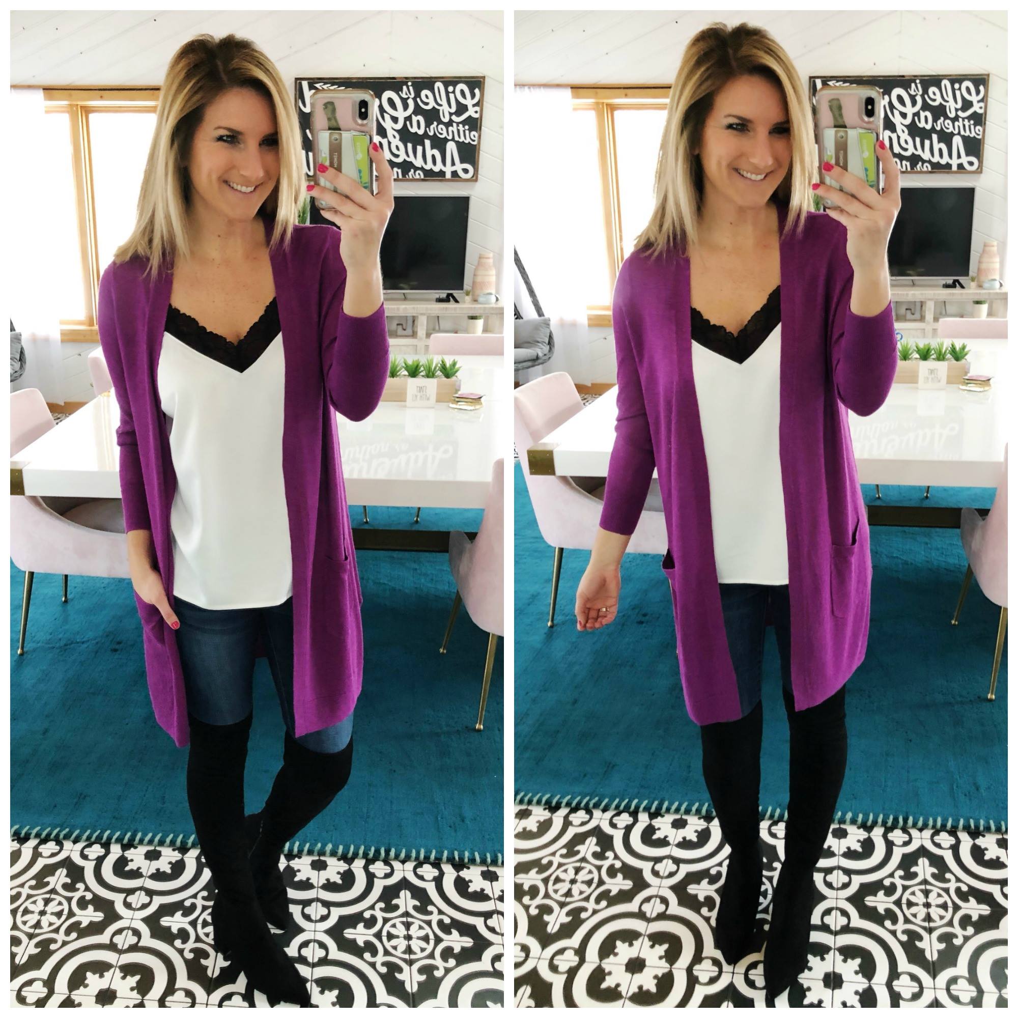 Lace Cami with High Waisted Jegging and Cardigan // Layered Outfit // Closet Basics // Layered Outfit 