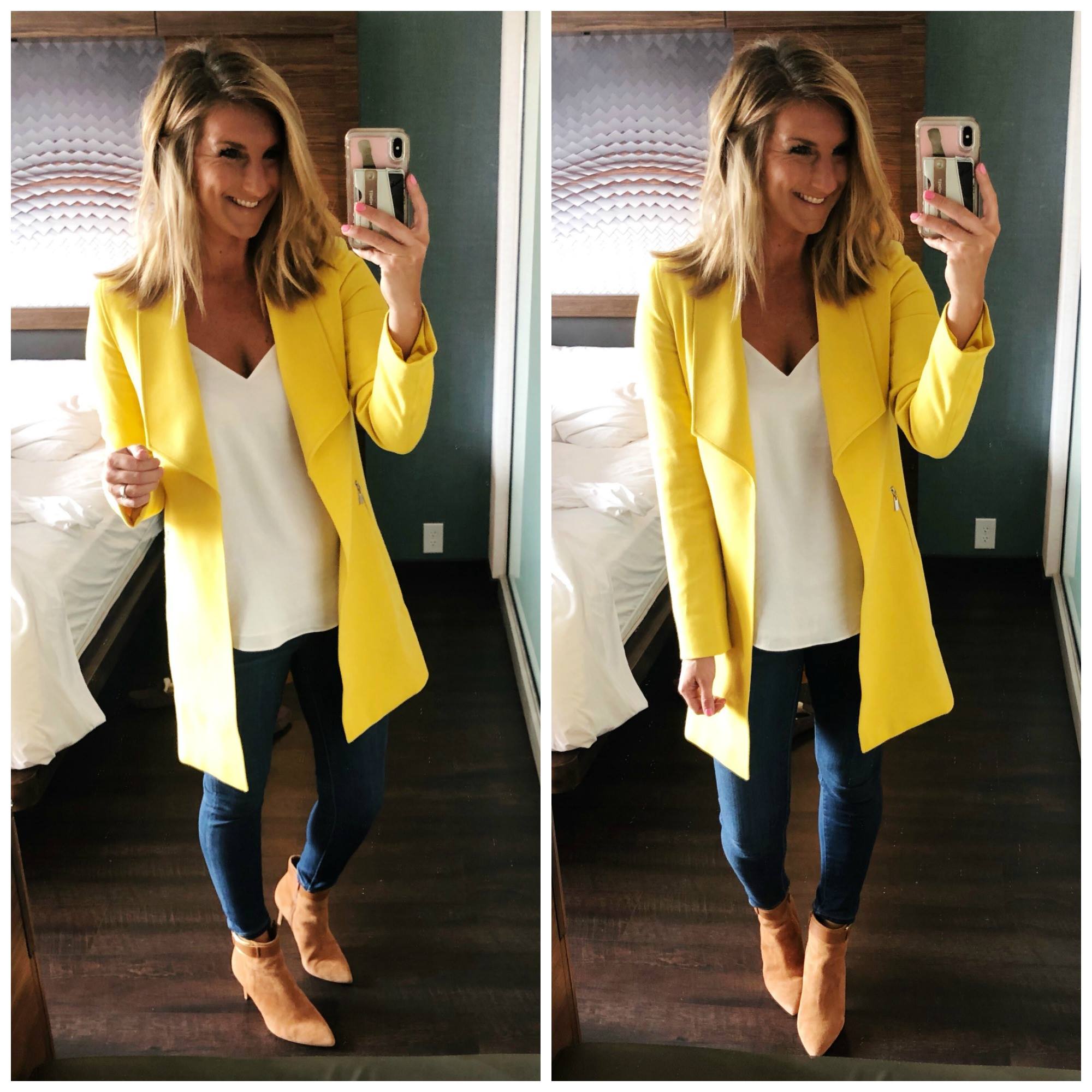 Statement Jacket // Bold Color Jacket // What to Wear with Bold Colors // Spring Trends // Ankle Booties // Affordable Outfit // Statement Jacket