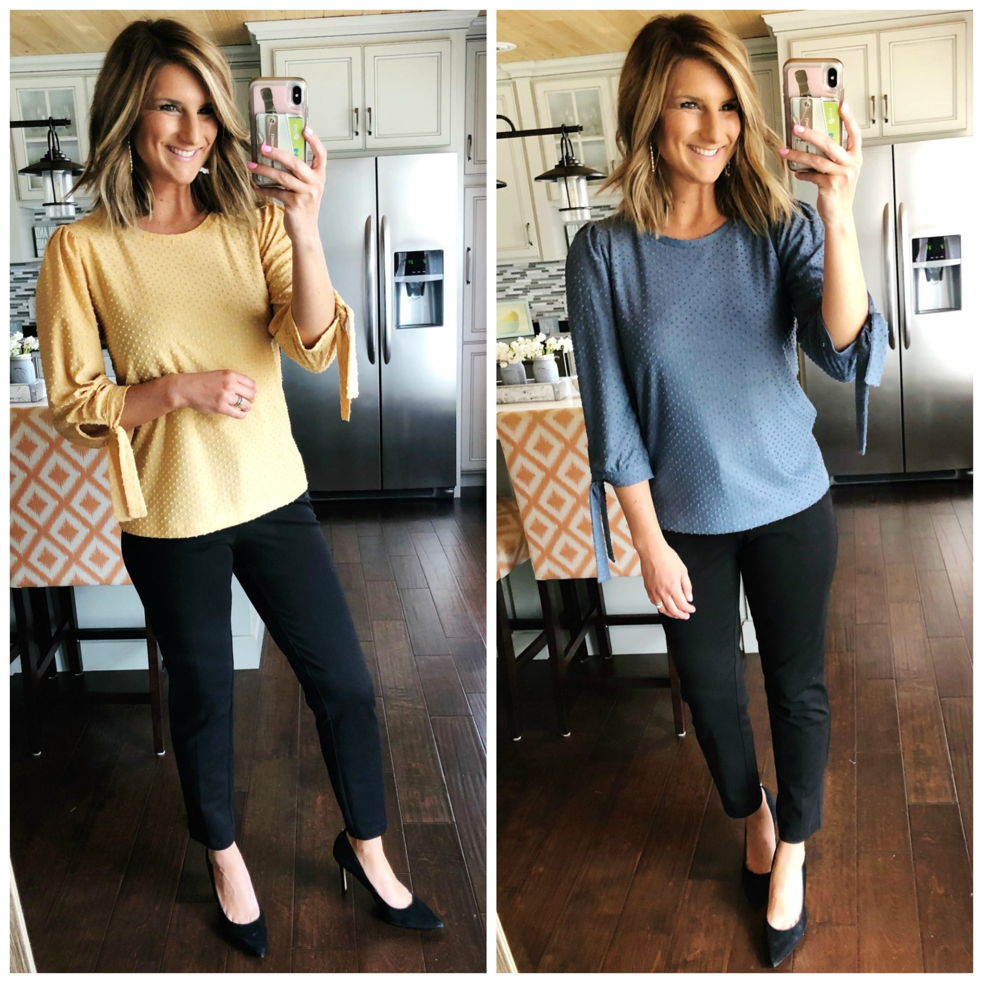 Cute and Comfortable Work Outfit // Best Work Pants // Tie Sleeve Top