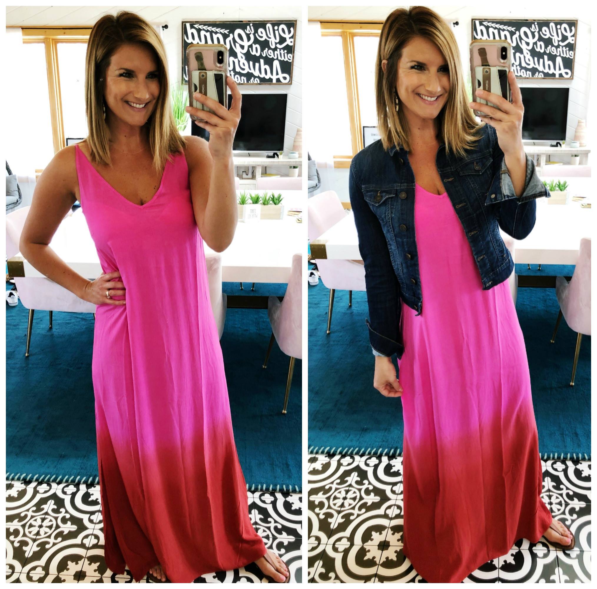 How to style a maxi dress // Spring Dress // Maxi Dress with denim jacket and sandals // Outfit of the Day